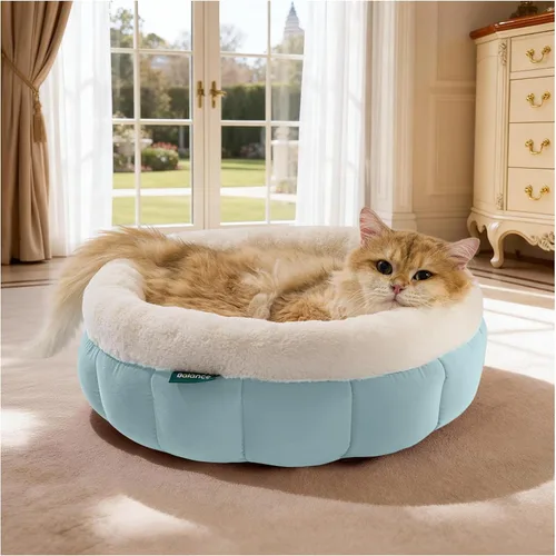 Miniatura 10 de BALANCE Camas para gatos de interior, cama redonda lavable para gatos, bonita cama para gatitos con parte inferior antideslizante para gatitos