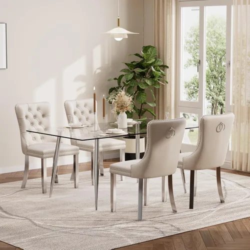 Miniatura 70 de Baysitone Juego de mesa de comedor de vidrio de 51 pulgadas para 4, juego de 5 piezas moderno de comedor, mesa de cocina rectangular de vidrio con 4