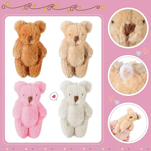 Miniatura 3 de Skylety 32 piezas de mini oso de peluche de oso pequeño de 2.36 pulgadas, mini articulación pequeña muñeca suave, juguetes de peluche para pastel