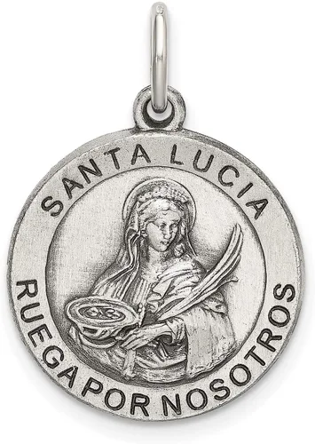 Jewelry Stores Network Santa Lucía Ruega Por Nosotros Palabras En Redondo Antiguo Colgante De Plata De Ley 0.827 in x 0.748 in, Metal