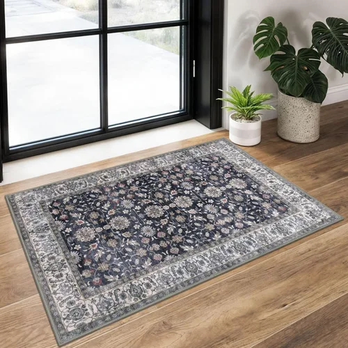 Miniatura 103 de KUTA Alfombras vintage de 2 x 3 pies para entrada, antideslizantes, lavables, tapete para puerta de interior con estampado floral, azul, gris, Azul