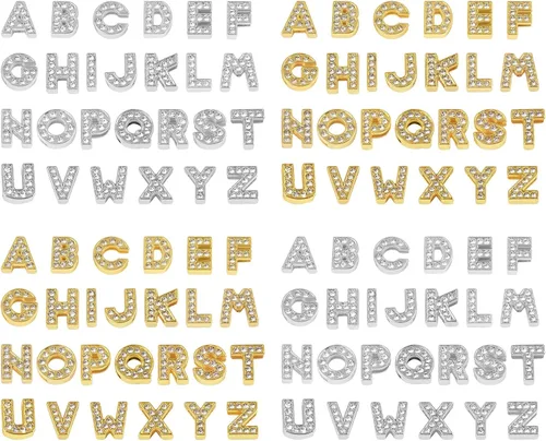 Miniatura 10 de AUEAR, paquete de 26 dijes de letras del alfabeto de 8 mm con diamantes de imitación completos, cristal, color dorado, para pulseras, collares