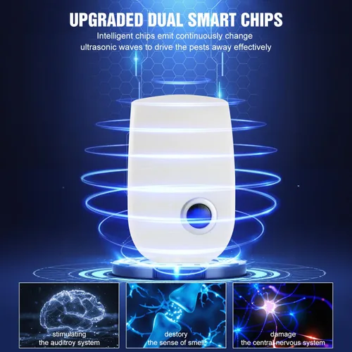 Miniatura 5 de Repelente ultrasónico mejorado, paquete de 6 paquetes de enchufe electrónico para control de plagas para ratón, insectos, cucarachas, insectos