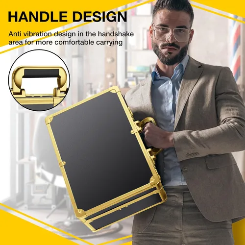 Miniatura 6 de Noverlife Estuche de transporte de peluquero dorado con bloqueo de contraseña, 16 x 11 x 6 pulgadas, caja de almacenamiento de herramientas de corte