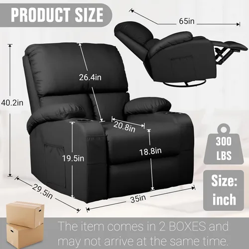 Miniatura 3 de LEVELEVE Silla reclinable mecedora, silla reclinable de masaje con masaje por vibración y calor, sillas reclinables giratorias de 360°, sala