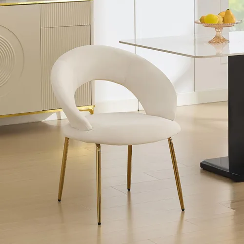 Miniatura 13 de Modern Dining Chairs with Curved Backrest and Metal Legs, Teddy Fabric Upholstered Desk Chair for Kitchen Dining Room Table & Chair Sets, Seating