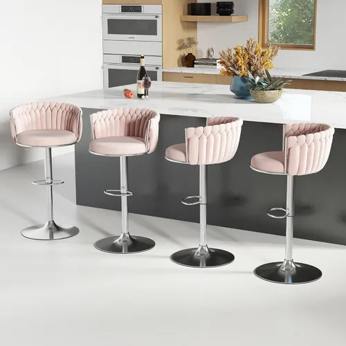 Miniatura 42 de ABET Taburete de Bar Dorado 1UN, Taburetes Giratorios de Terciopelo, Taburetes de Altura Ajustable con Respaldo Tejido, Taburetes de Cocina Modernos