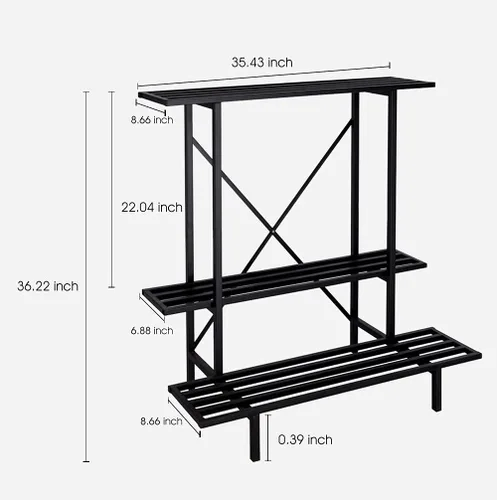 Miniatura 6 de Zhongma Soporte para plantas de 3 niveles que ahorra espacio, resistente para balcón, hogar, jardín, soporte de metal resistente para plantas