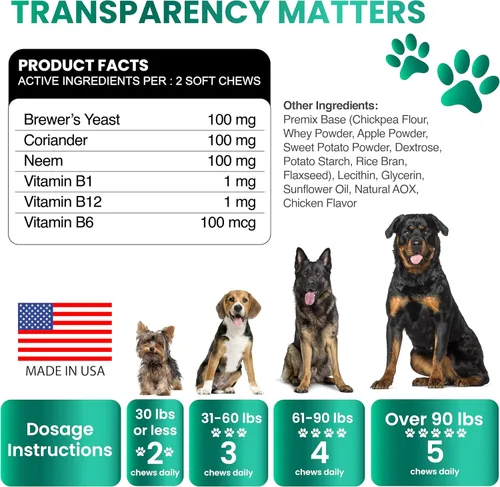Miniatura 6 de Prevención de pulgas y garrapatas masticables para perros, fabricado en Estados Unidos, suplemento natural para pulgas y garrapatas, píldoras orales