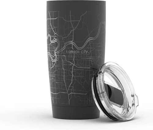 Miniatura 104 de Well Told Vaso de café aislado con diseño grabado de mapa de Atlanta Georgia, taza de acero inoxidable grabada (20 onzas, negro) con diseño de mapa