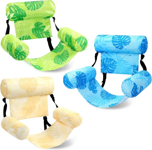 Miniatura 14 de Paquete de 3 flotadores inflables para piscina, sillas flotantes para adultos, hamaca ajustable, silla flotante de agua, natación, patrón de plantas