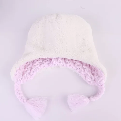 Miniatura 5 de Gorro de punto con solapa para las orejas para bebé, de piel sintética, con pompón, para invierno, cálido, forro polar