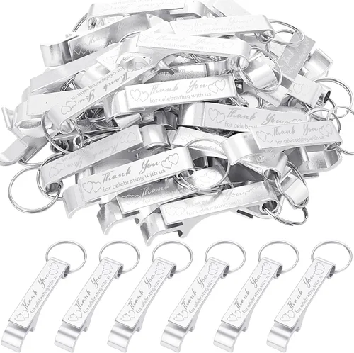 Miniatura 8 de Dandat 100 llaveros para abridor de botellas, regalos de boda de agradecimiento para invitados, abridor de cerveza de vino de aluminio, grabado