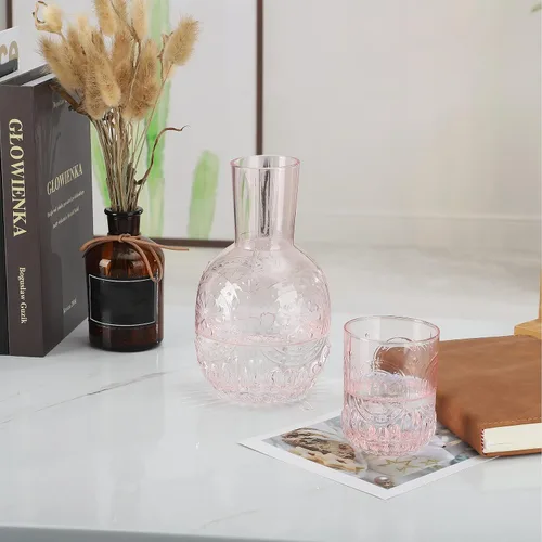 Miniatura 9 de Juego de jarra de agua y vaso de noche de cristal para baño, dormitorio, cocina (rosa)