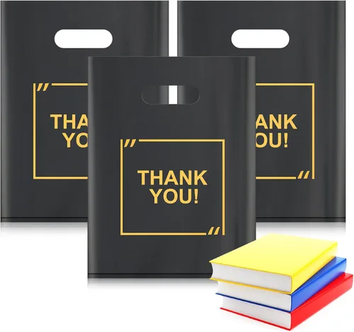 Miniatura 4 de Paquete de 50 bolsas de plástico troqueladas con logotipo de agradecimiento de 9 x 12 pulgadas, bolsas de mercancía extragruesas, brillantes