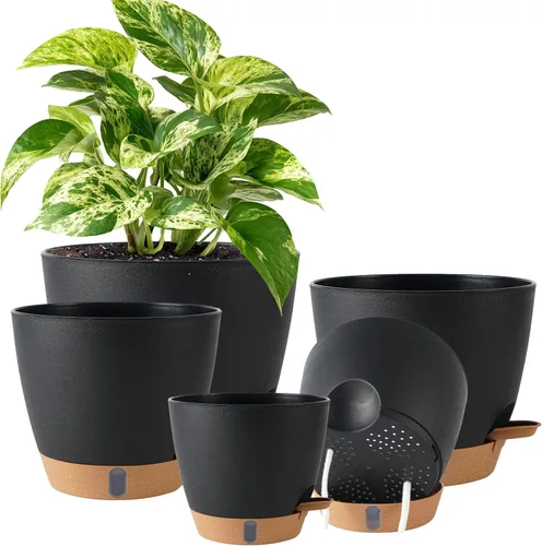 Miniatura 17 de Macetas de riego automático de 6 pulgadas para plantas de interior (paquete de 5) – Pequeñas macetas de plástico con ventana de nivel de agua