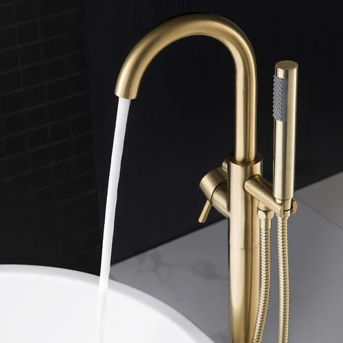 Miniatura 4 de WOODBRIDGE F0007 BG Grifo de bañera independiente relleno de bañera para montaje en el suelo de latón grifos de baño con ducha de mano, F-0007 Oro