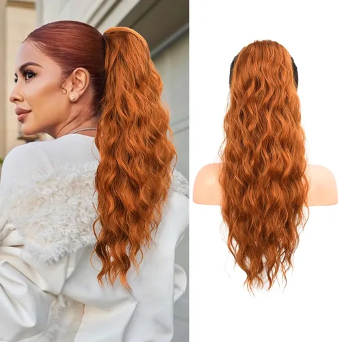 Miniatura 13 de FLUFYMOOZ Extensión de Cola de Caballo, Extensiones de Cabello de Cola de Caballo con Cordón de 26 Pulgadas para Mujeres, Postizo de Cabello