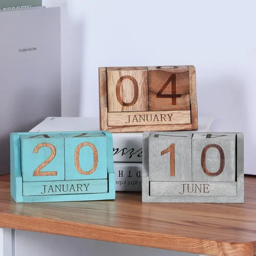 Miniatura 9 de Calendario de escritorio de madera, bloques de calendario de escritorio para maestros, bloque de fecha perpetuo de oficina pequeño, decoración