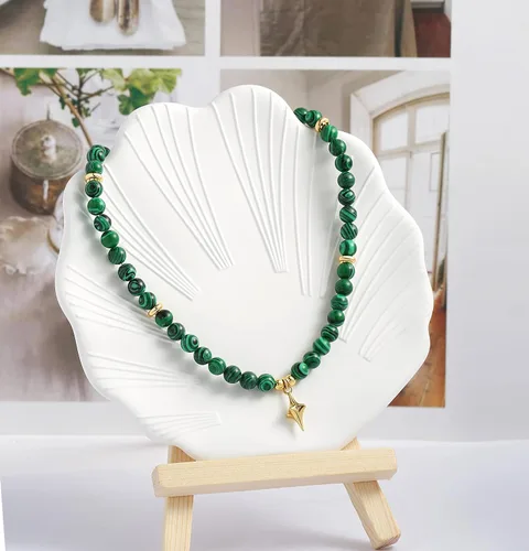 Miniatura 7 de SOFYBJA Collar de cuentas de ojo de tigre, gargantilla de cuentas de malaquita verde, collar con dije de estrella dorada y circón para mujer