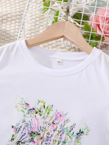 Miniatura 3 de Conjunto de camiseta de manga corta floral y pantalón corto de verano con bolsillos en la cintura