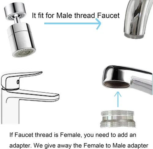 Miniatura 4 de Aireador de grifo de 2 piezas, aireador giratorio de 360° para fregadero de cocina, giro de ángulo grande, cabezal de grifo rociador de doble