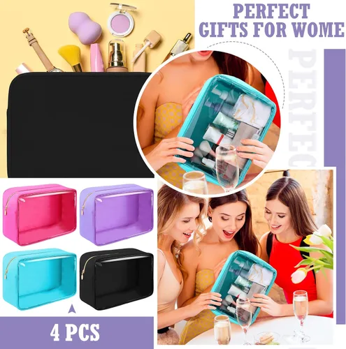 Miniatura 7 de Hushee 4 bolsas de maquillaje de nailon transparente para mujeres, bolsa de cosméticos preparatoria, bolsa de aseo de viaje de PVC, bolsa