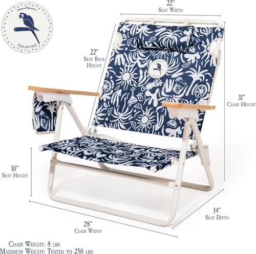 Miniatura 2 de Business & Pleasure Co. Silla de playa Margaritaville Manana con mochila, reclinable, plana, ligera y portátil, bolsillo enfriador aislado