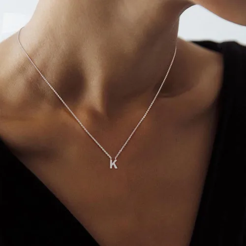 Miniatura 14 de Collares con iniciales para mujer, delicado collar de letra plateada con nombre personalizado con monograma, collar simple y lindo con inicial