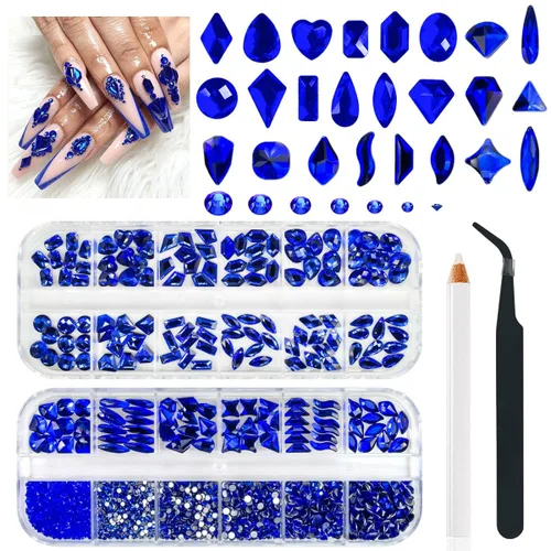 Miniatura 21 de qiipii 24 estilos de diamantes de imitación de aguamarina para uñas, piedras azul lago, diamantes K9 de vidrio, cristales planos azul agua, gemas