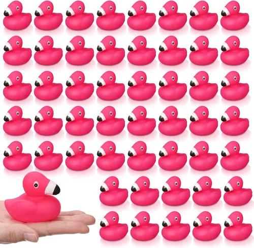 Honoson 24 patos de goma flamencos a granel flamencos rosados recuerdos de fiesta juguete de baño piscina flotante chirriante patos de goma para