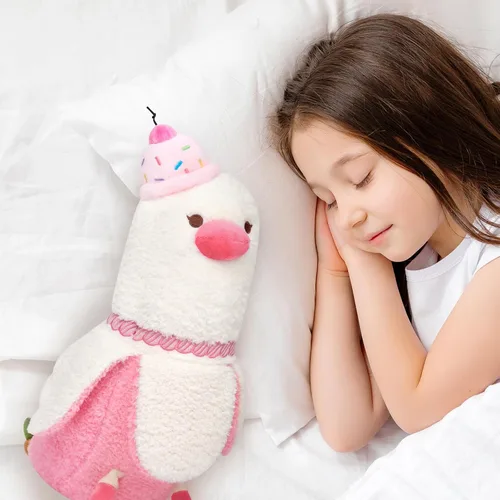 Miniatura 5 de PEACH CAT Almohada de felpa de pato de plátano con sombrero de pastel de cereza, pato de plátano, regalo para niñas y niños, blanco y rosa, 12