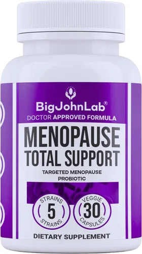 BIGJOHNLAB® - Apoyo Total para la Menopausia – Fórmula Probiótica Avanzada con 5 Cepas y 15 Mil Millones de UFC, Resveratrol, Cohosh Negro, Fibra de
