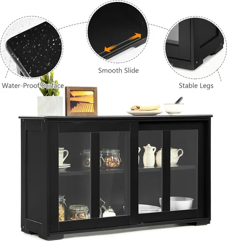 Miniatura 7 de Armario de buffet apilable, moderno aparador de cocina con puerta corrediza de vidrio templado, armario con estante ajustable, mesa de buffet