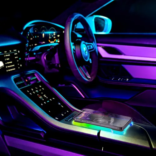 Miniatura 8 de POLMXS - Cargador inalámbrico para automóvil, cargador inalámbrico para teléfono celular, con luz RGB, alfombrilla de carga inalámbrica compatible