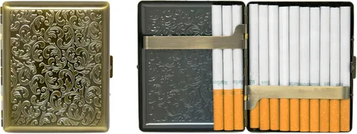 Miniatura 9 de Juego de 2 cajas de cigarrillos de los años 100 chapadas en metal y caja de almacenamiento (impresión victoriana plateada)