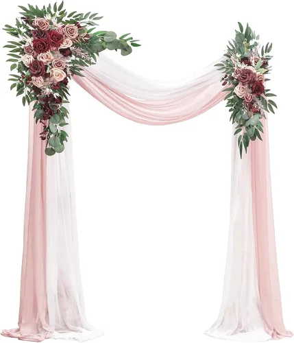 Miniatura 13 de Floroom Kit de Flores de Arco con Cortinas (Paquete de 4) - 2 piezas de Guirnalda Floral Artificial Rosa Rubor con 2 piezas de Tela Drapeada