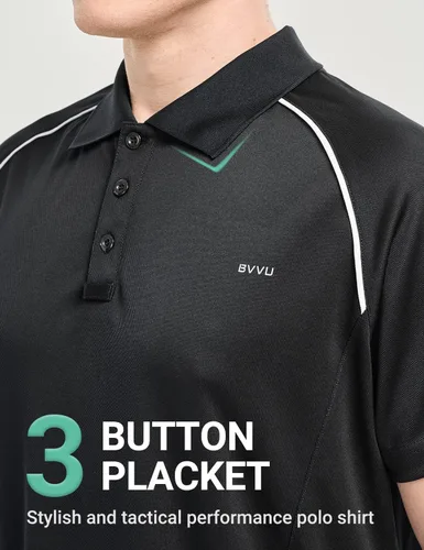 Miniatura 2 de BVVU Polo para hombre, manga larga, corta, táctica, para golf, absorbe la humedad, con cuello