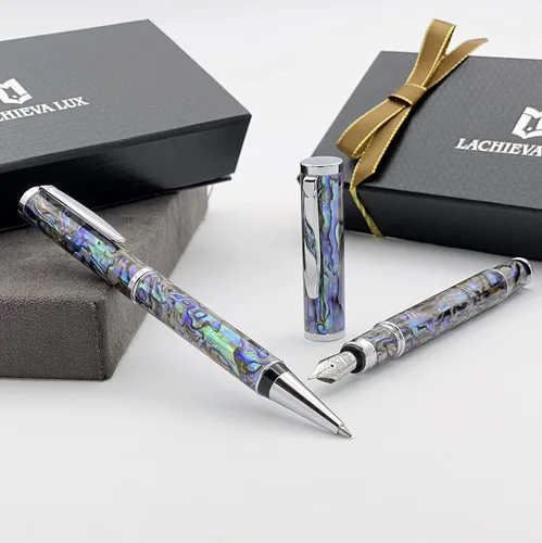 LACHIEVA LUX Pluma estilográfica y bolígrafo de abulón Sea Shell. 2 bonitos bolígrafos hechos a mano de alta calidad, regalo para hombres y mujeres