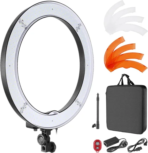 Neewer Anillo de luz de 18 pulgadas, 55 W regulable 5500K luz con 240 LED filtro de color, tubo suave y bolsa de transporte para YouTube, TikTok,
