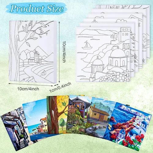 Miniatura 2 de 12 piezas de arte en lienzo de contorno predibujado de 4 x 4 pulgadas, tablas de pintura de lienzo estirado para el primer y último día de escuela