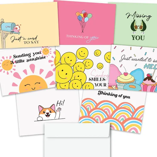 Miniatura 7 de Thinking of You Tarjetas con sobres, 24 tarjetas de felicitación de género neutro con 24 diseños únicos, desplegadas de 8.3 x 5.8 pulgadas, plegadas
