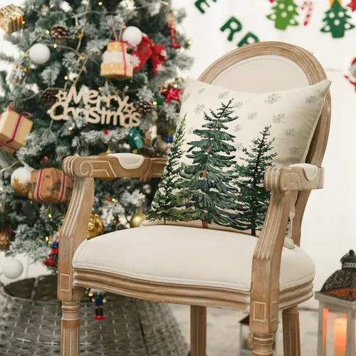 Miniatura 5 de AVOIN colorlife - Juego de fundas de cojín con diseño de árboles de Navidad y copos de nieve, 16 x 16 pulgadas, decoración festiva de invierno