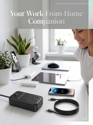 Miniatura 5 de Estación de carga USB, estación de carga de escritorio de 6 puertos para múltiples dispositivos, regleta de alimentación de pared con interruptor