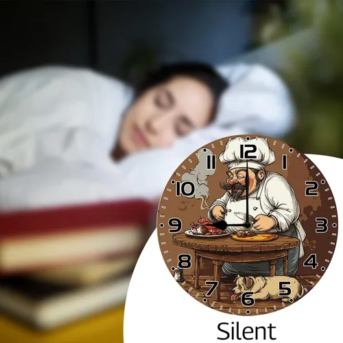 Miniatura 5 de Reloj de pared de chef de cocina divertido de 10 pulgadas, redondo, silencioso, sin tictac, reloj de pared a pilas para dormitorio, cocina, sala