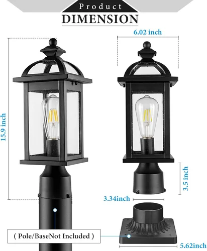 Miniatura 3 de Darkaway Luces de poste para exteriores, postes de iluminación al aire libre, luces de poste de aluminio impermeables con vidrio, luces de poste
