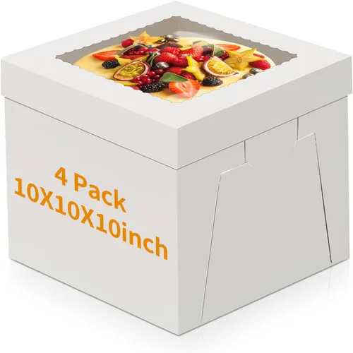 Miniatura 13 de WINKIO Paquete de 4 cajas para pasteles, contenedor desechable de transporte de pasteles, cajas blancas para panadería con ventana grande