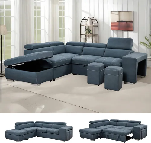 Miniatura 13 de THSUPER Sofá seccional reclinable de microfibra de 102 pulgadas en forma de L con cama extraíble y chaise de almacenamiento, sofás convertibles