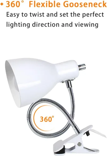Miniatura 3 de Lámpara de escritorio, lámparas de mesa para cuidado de los ojos, rotación de 360°, cuello de cisne con clip, luz de lectura, portátil, abrazadera