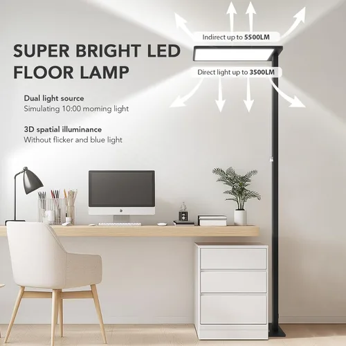 Miniatura 2 de Lámpara de pie LED de 120 W, luz de lectura de 76.8 pulgadas de alto, lámpara de pie de atenuación de 10000 lúmenes, lámpara de lectura